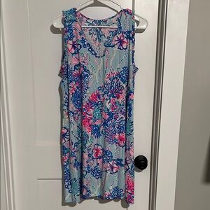 Lilly Pulitzer Sleeveless V-Neck Sundress in Blue and Pink